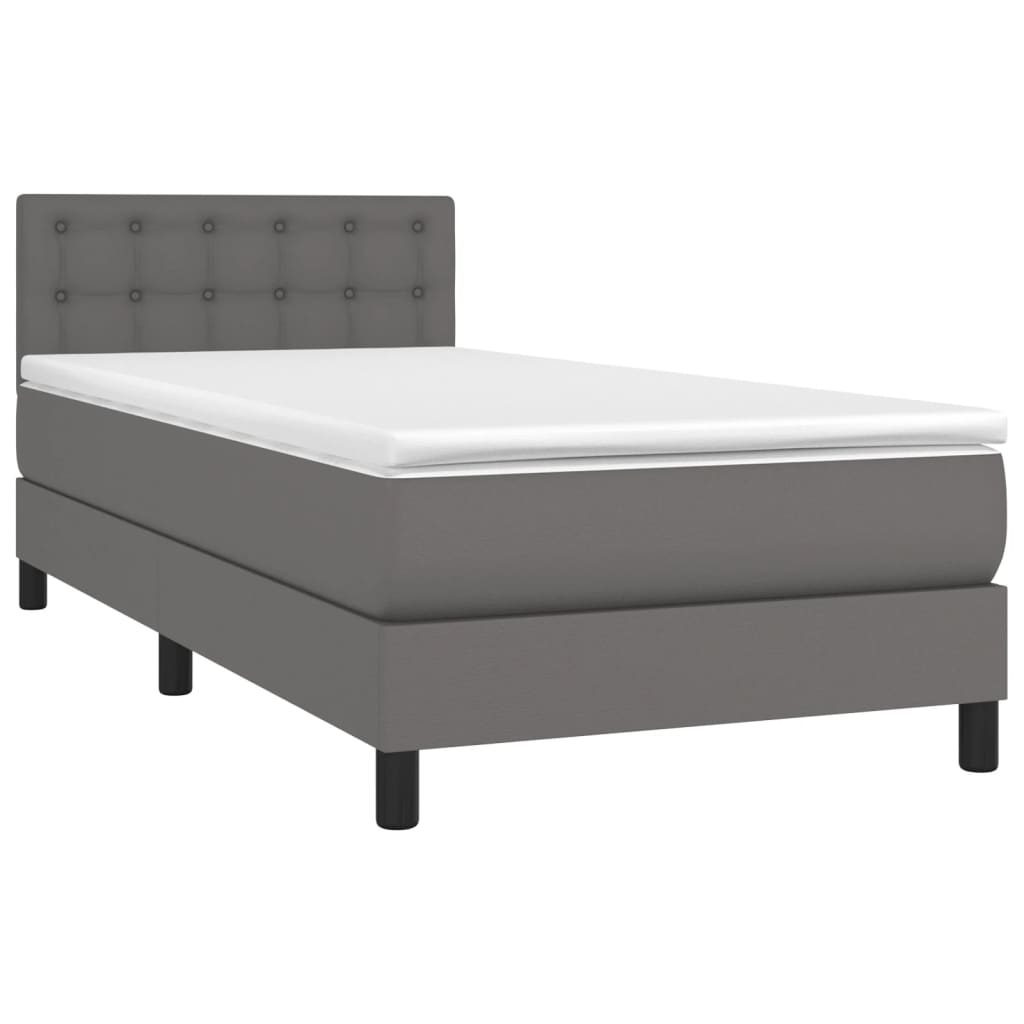 Κρεβάτι Boxspring με Στρώμα Γκρι 90x200 εκ. από Συνθετικό Δέρμα