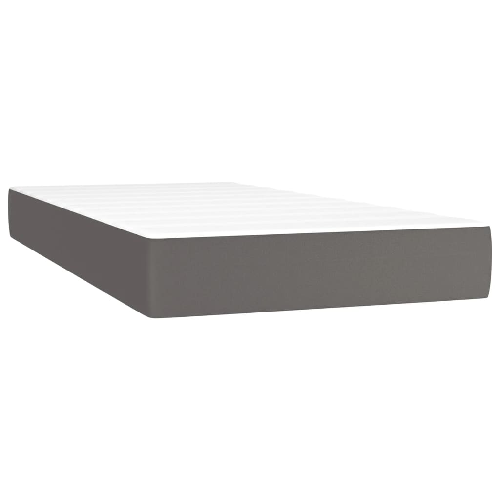 Κρεβάτι Boxspring με Στρώμα Γκρι 90x200 εκ. από Συνθετικό Δέρμα