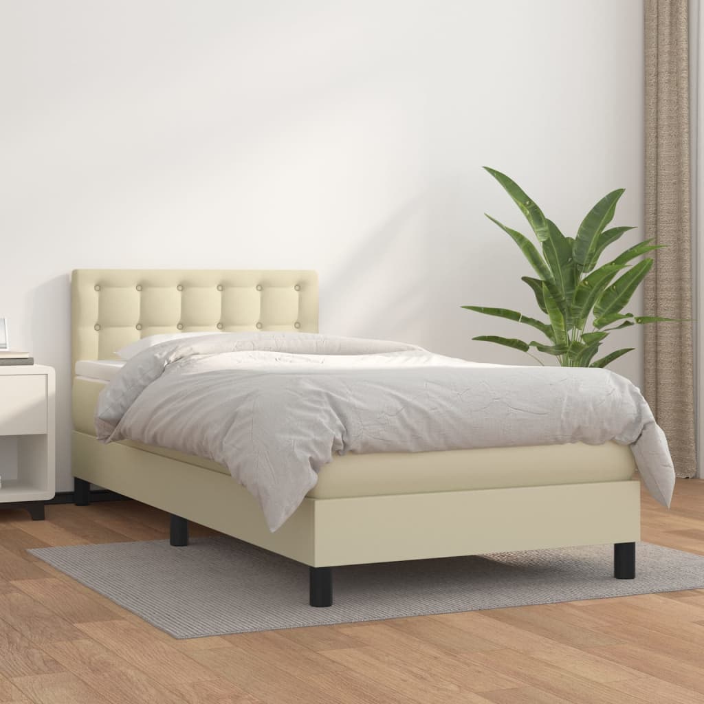 Κρεβάτι Boxspring με Στρώμα Κρεμ 100x200εκ. από Συνθετικό Δέρμα