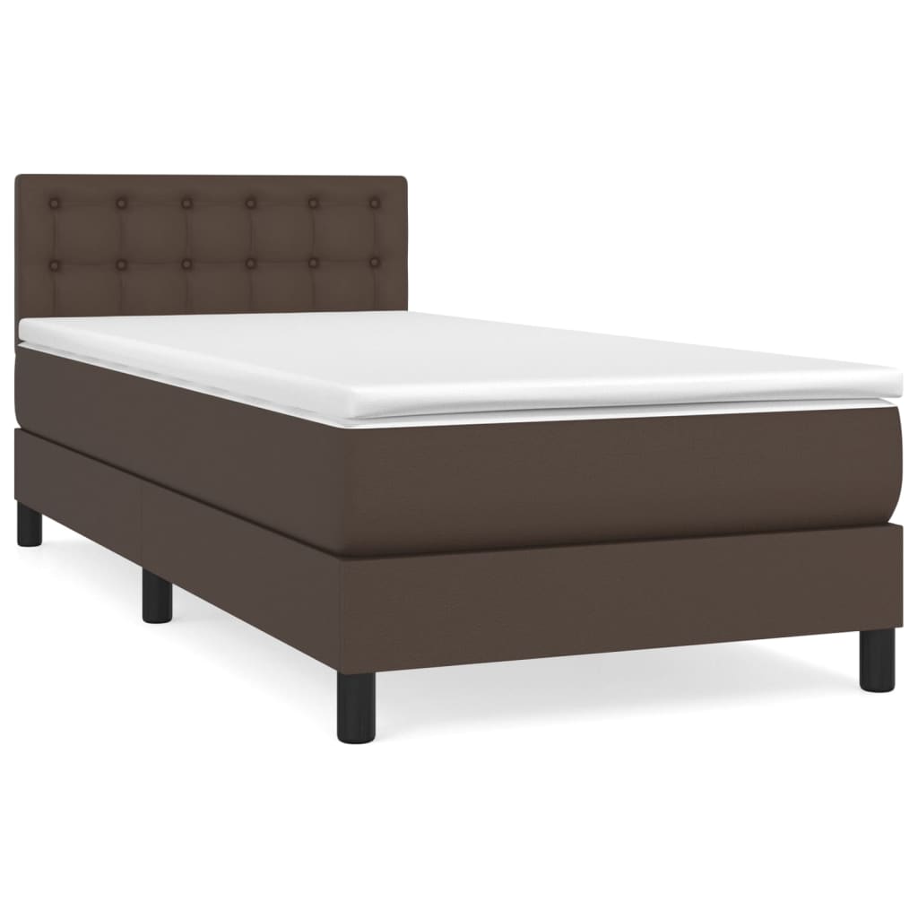 Κρεβάτι Boxspring με Στρώμα Καφέ 100x200εκ. από Συνθετικό Δέρμα