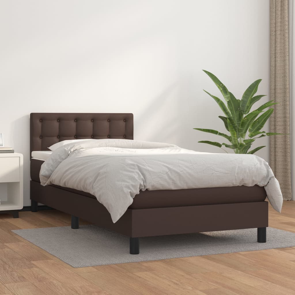 Κρεβάτι Boxspring με Στρώμα Καφέ 100x200εκ. από Συνθετικό Δέρμα
