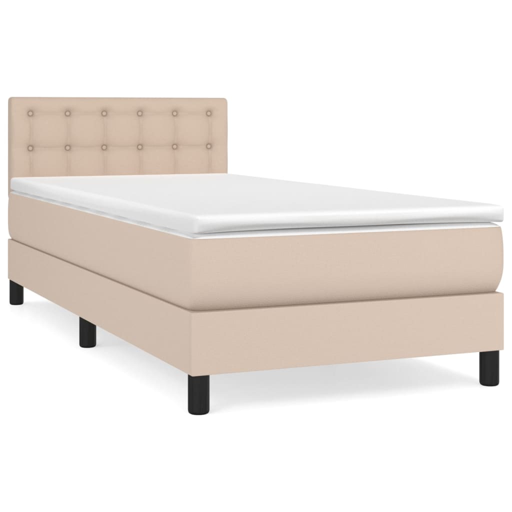 Κρεβάτι Boxspring με Στρώμα Καπουτσίνο 100x200εκ.από Συνθ.Δέρμα - Pakobazaar
