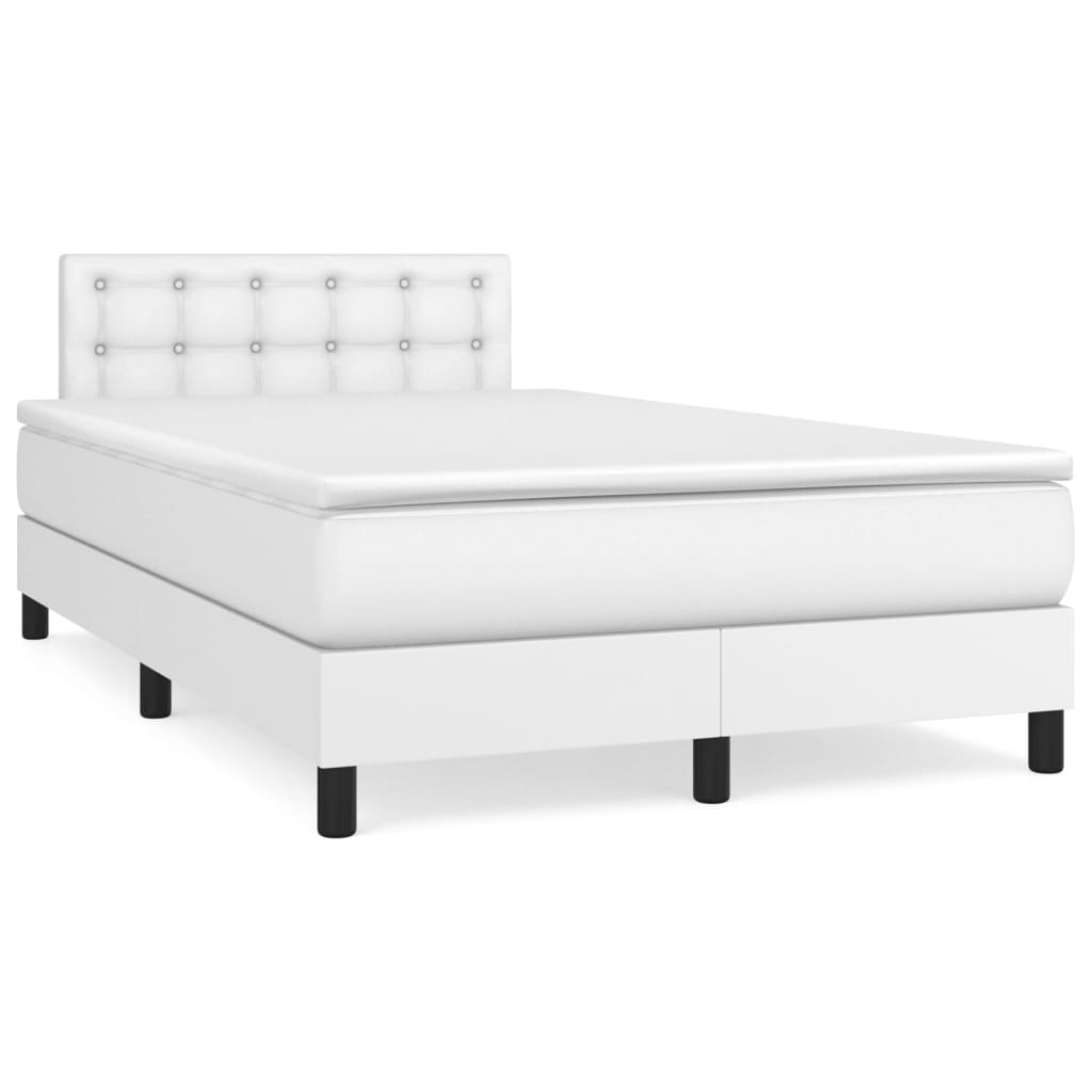 Κρεβάτι Boxspring με Στρώμα Λευκό 120x200εκ.από Συνθετικό Δέρμα - Pakobazaar
