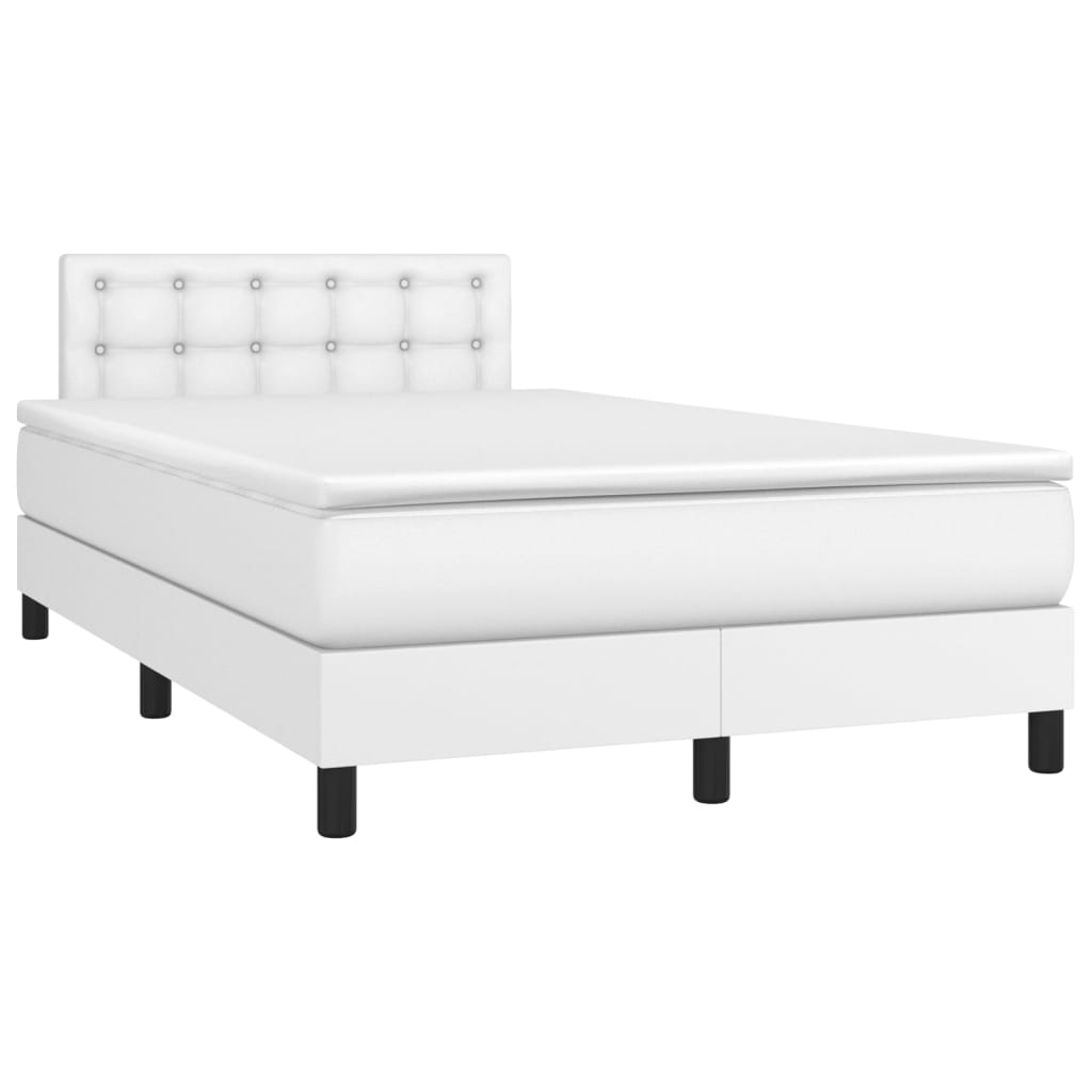 Κρεβάτι Boxspring με Στρώμα Λευκό 120x200εκ.από Συνθετικό Δέρμα - Pakobazaar