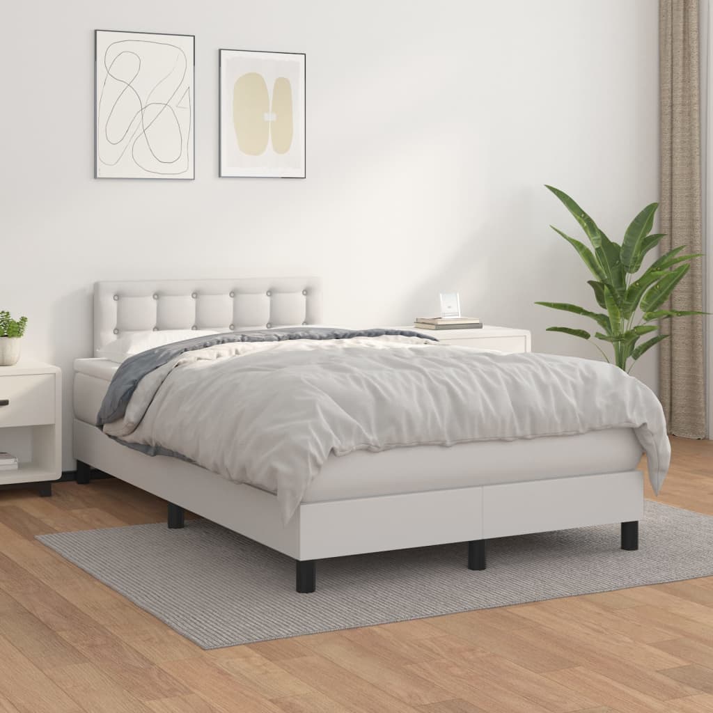 Κρεβάτι Boxspring με Στρώμα Λευκό 120x200εκ.από Συνθετικό Δέρμα - Pakobazaar