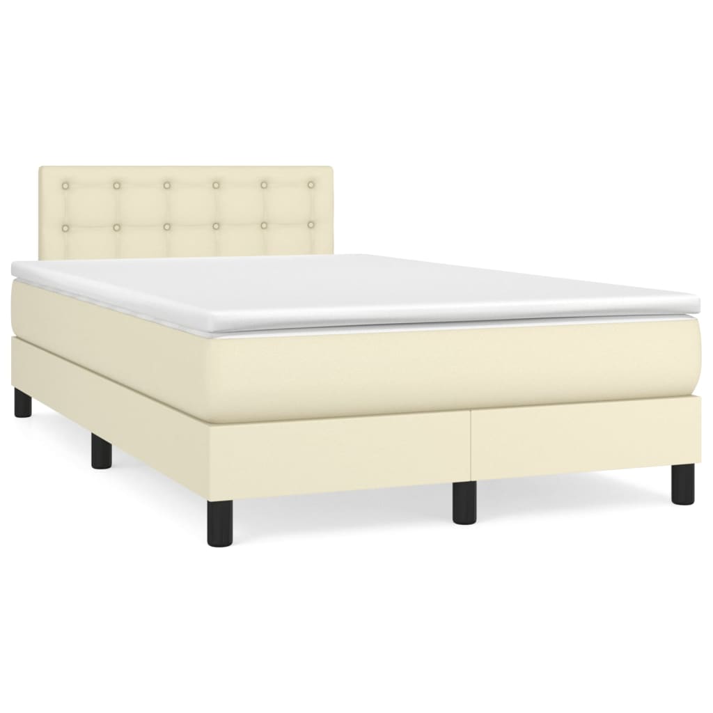 Κρεβάτι Boxspring με Στρώμα Κρεμ 120x200εκ. από Συνθετικό Δέρμα - Pakobazaar