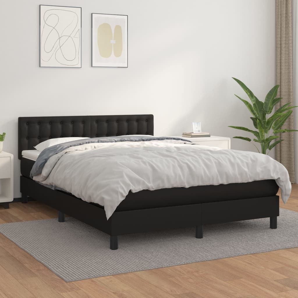 Κρεβάτι Boxspring με Στρώμα Μαύρο 140x190εκ.από Συνθετικό Δέρμα - Pakobazaar
