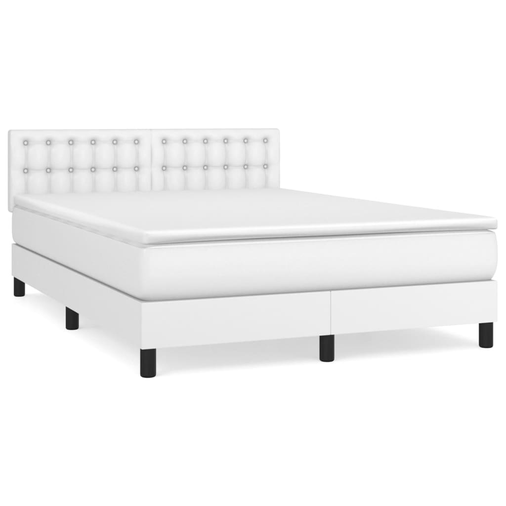 Κρεβάτι Boxspring με Στρώμα Λευκό 140x190εκ.από Συνθετικό Δέρμα