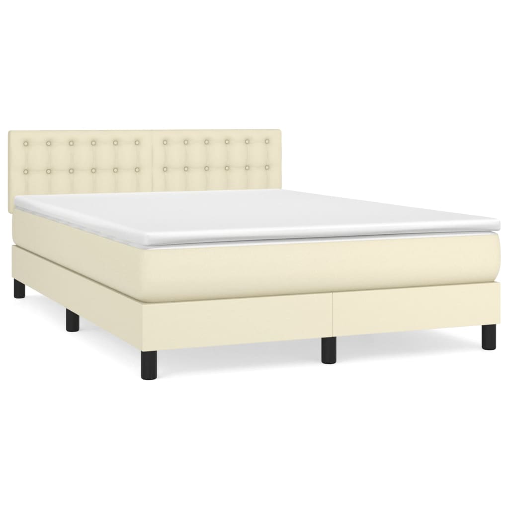 Κρεβάτι Boxspring με Στρώμα Κρεμ 140x190εκ. από Συνθετικό Δέρμα - Pakobazaar