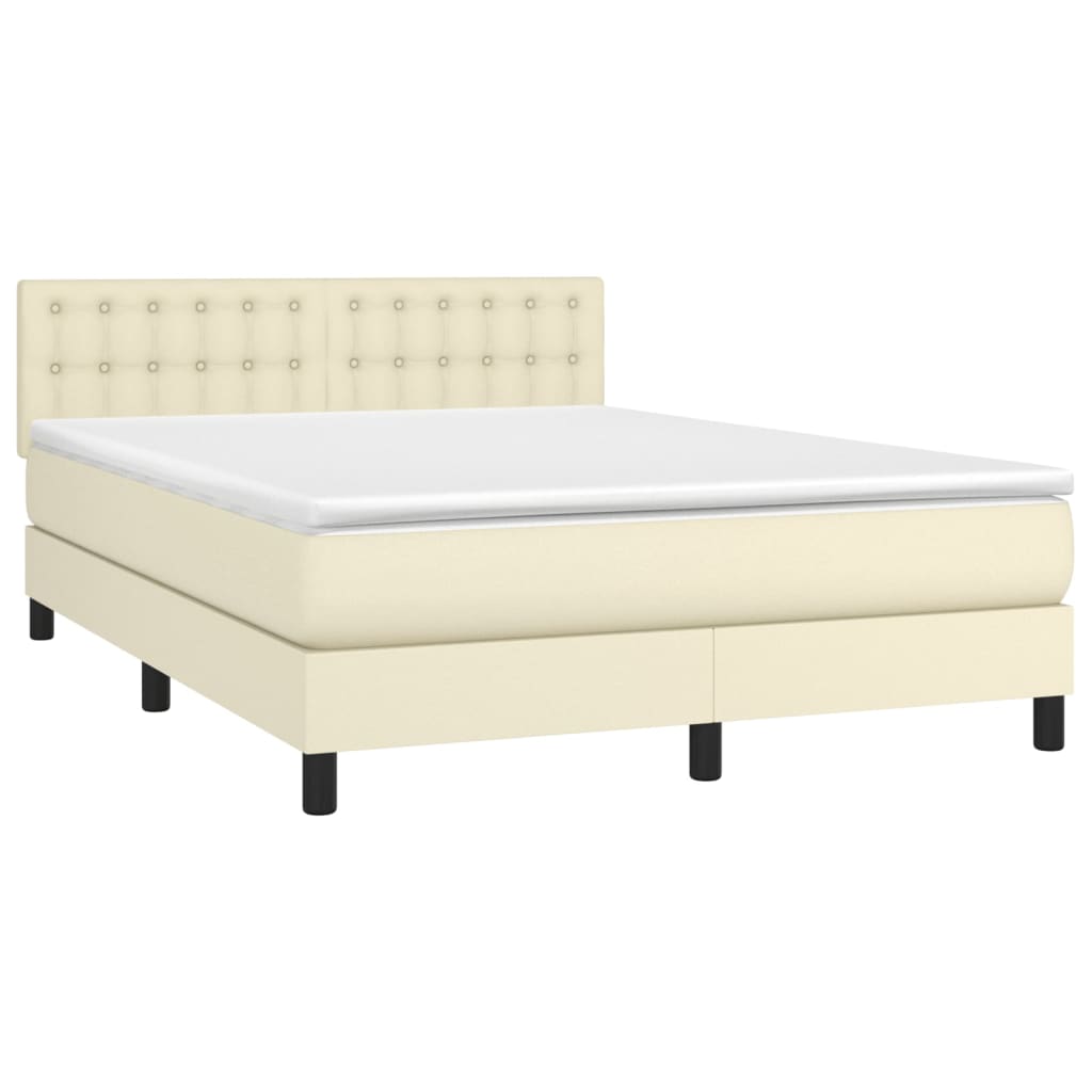 Κρεβάτι Boxspring με Στρώμα Κρεμ 140x190εκ. από Συνθετικό Δέρμα - Pakobazaar