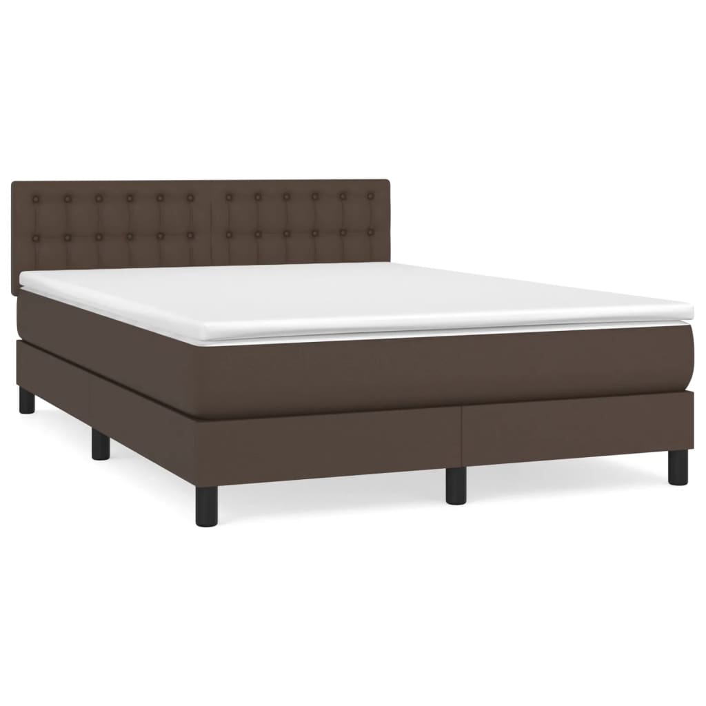 Κρεβάτι Boxspring με Στρώμα Καφέ 140x190εκ. από Συνθετικό Δέρμα