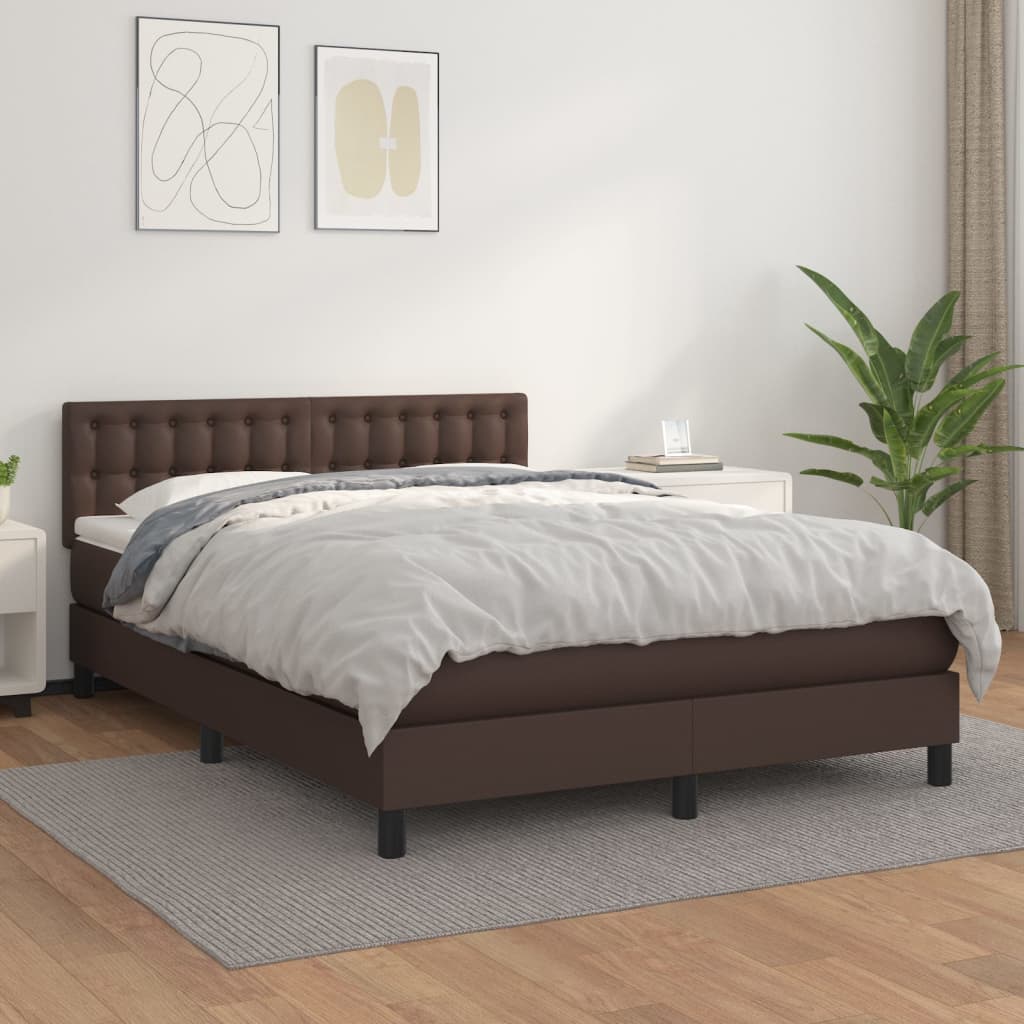 Κρεβάτι Boxspring με Στρώμα Καφέ 140x190εκ. από Συνθετικό Δέρμα