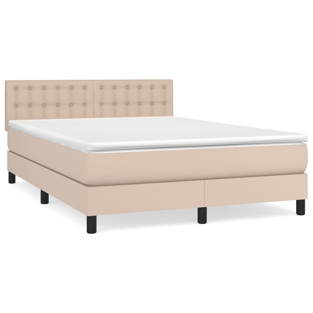 Κρεβάτι Boxspring με Στρώμα Καπουτσίνο 140x200εκ.από Συνθ.Δέρμα - Pakobazaar