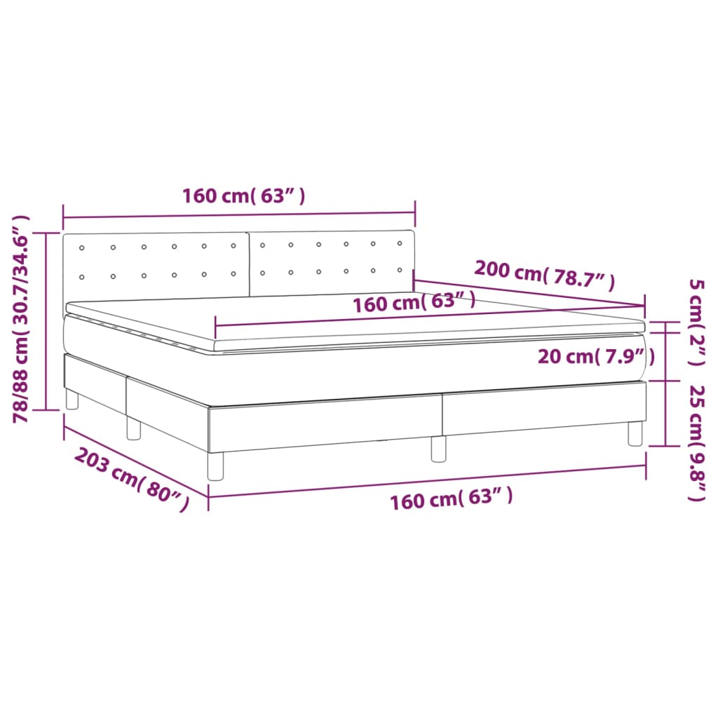 Κρεβάτι Boxspring με Στρώμα Μαύρο 160x200εκ.από Συνθετικό Δέρμα