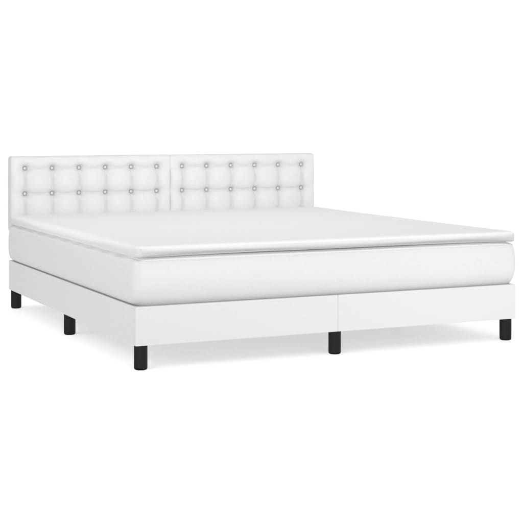 Κρεβάτι Boxspring με Στρώμα Λευκό 160x200εκ.από Συνθετικό Δέρμα