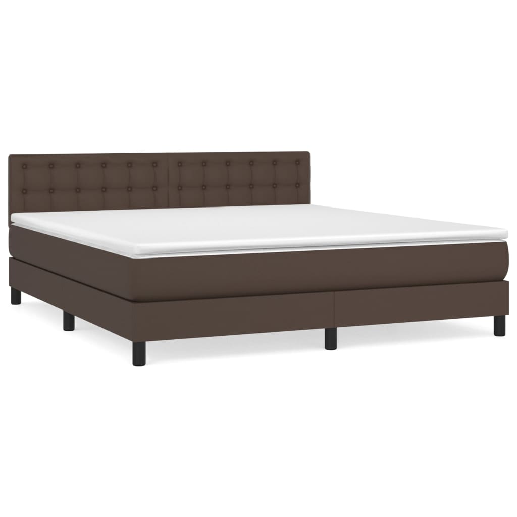 Κρεβάτι Boxspring με Στρώμα Καφέ 160x200εκ. από Συνθετικό Δέρμα