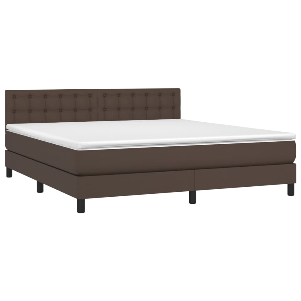 Κρεβάτι Boxspring με Στρώμα Καφέ 160x200εκ. από Συνθετικό Δέρμα