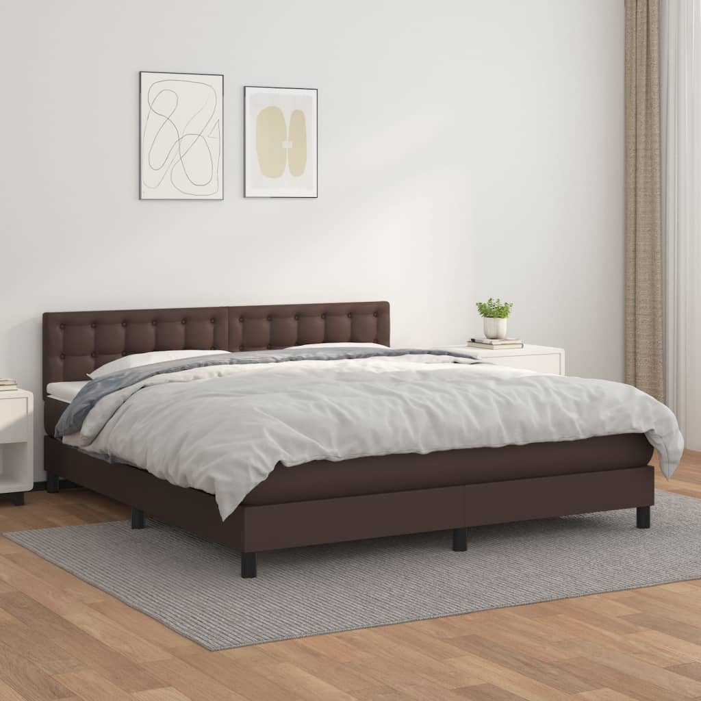 Κρεβάτι Boxspring με Στρώμα Καφέ 160x200εκ. από Συνθετικό Δέρμα