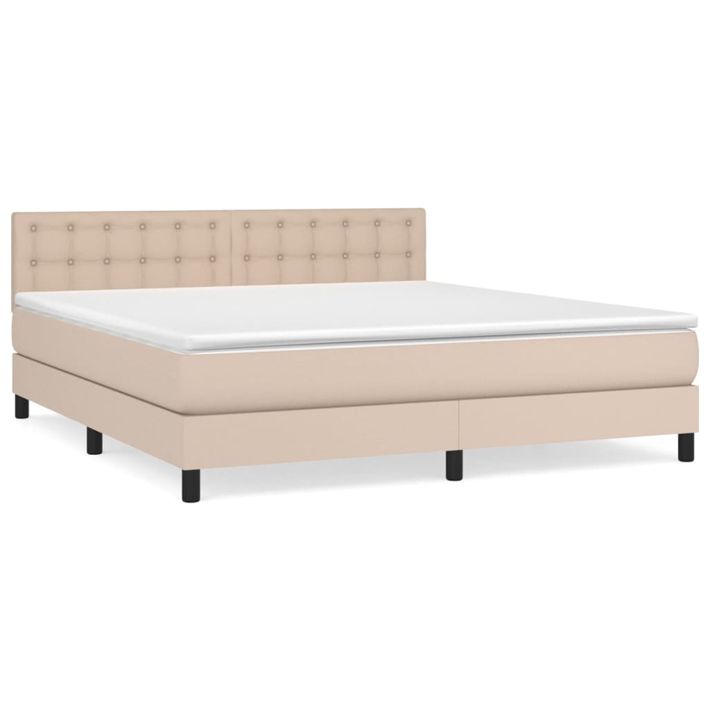 Κρεβάτι Boxspring με Στρώμα Καπουτσίνο 160x200εκ.από Συνθ.Δέρμα - Pakobazaar