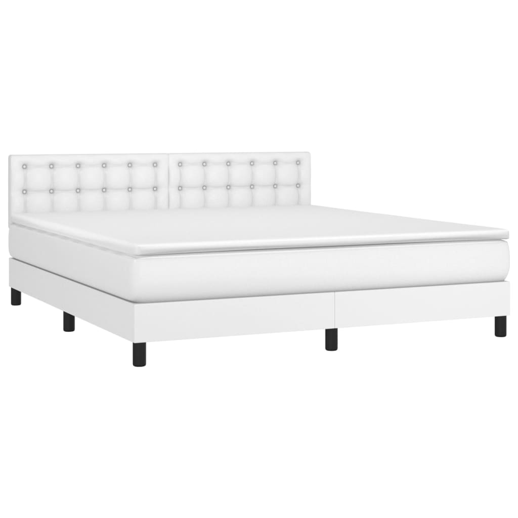 Κρεβάτι Boxspring με Στρώμα Λευκό 180x200 εκ. Συνθετικό Δέρμα