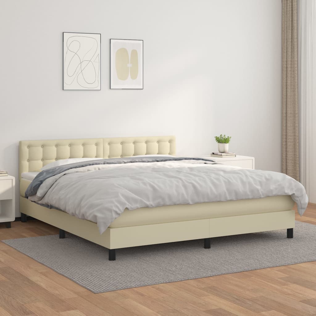 Κρεβάτι Boxspring με Στρώμα Κρεμ 180x200 εκ. Συνθετικό Δέρμα - Pakobazaar