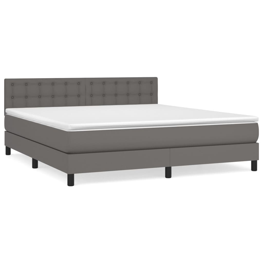 Κρεβάτι Boxspring με Στρώμα Γκρι 180x200 εκ. Συνθετικό Δέρμα