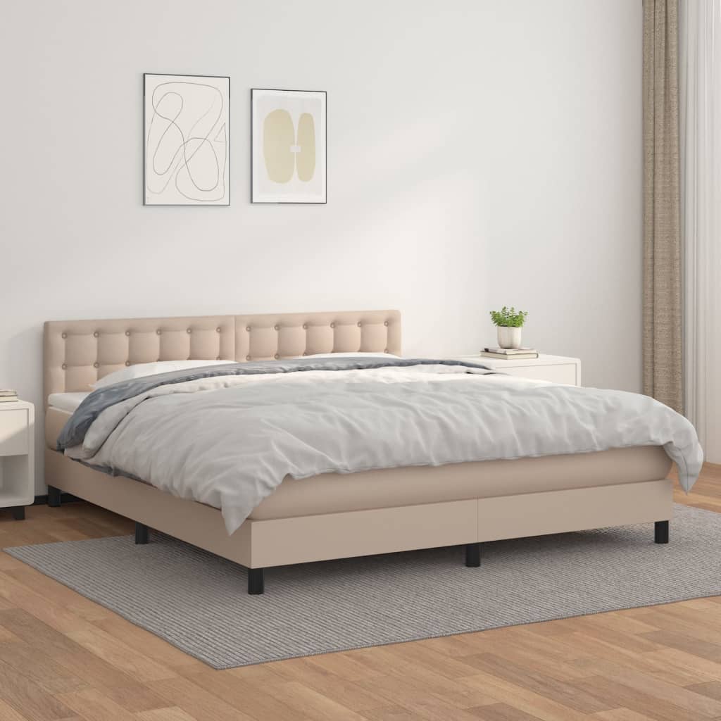 Κρεβάτι Boxspring με Στρώμα Καπουτσίνο 180x200 εκ. Συνθ. Δέρμα