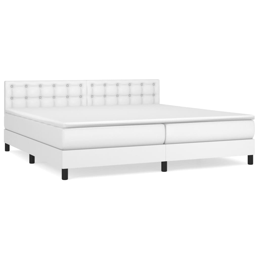 Κρεβάτι Boxspring με Στρώμα Λευκό 200x200 εκ. Συνθετικό Δέρμα