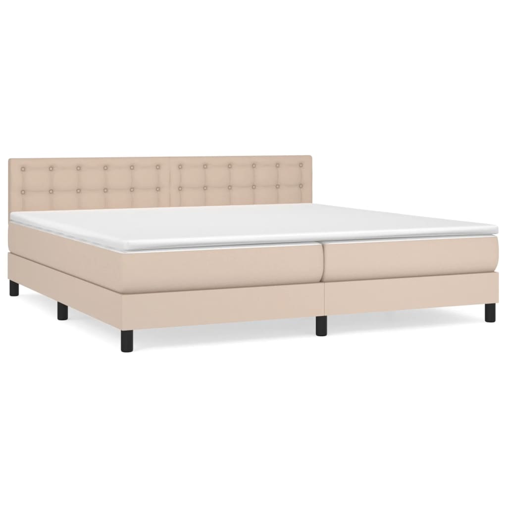 Κρεβάτι Boxspring με Στρώμα Καπουτσίνο 200x200εκ.από Συνθ.Δέρμα - Pakobazaar
