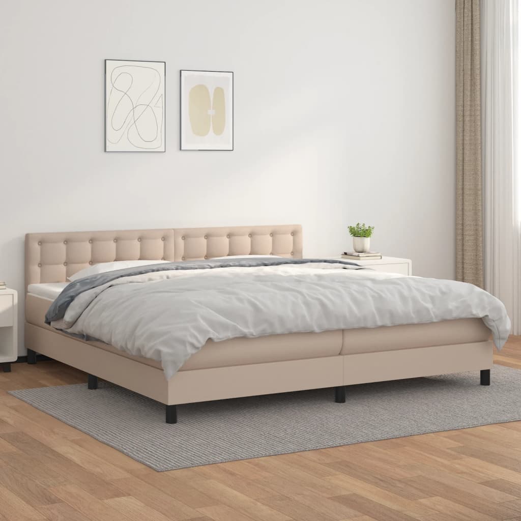 Κρεβάτι Boxspring με Στρώμα Καπουτσίνο 200x200εκ.από Συνθ.Δέρμα - Pakobazaar