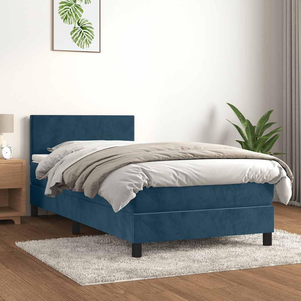 Κρεβάτι Boxspring με Στρώμα Σκούρο Μπλε 80 x 200 εκ. Βελούδινο