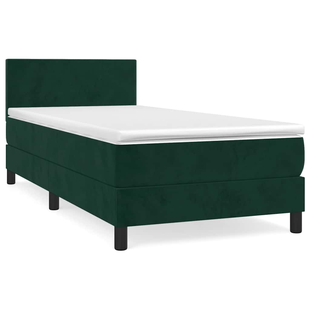 Κρεβάτι Boxspring με Στρώμα Σκούρο Πράσινο 90x190 εκ. Βελούδινο