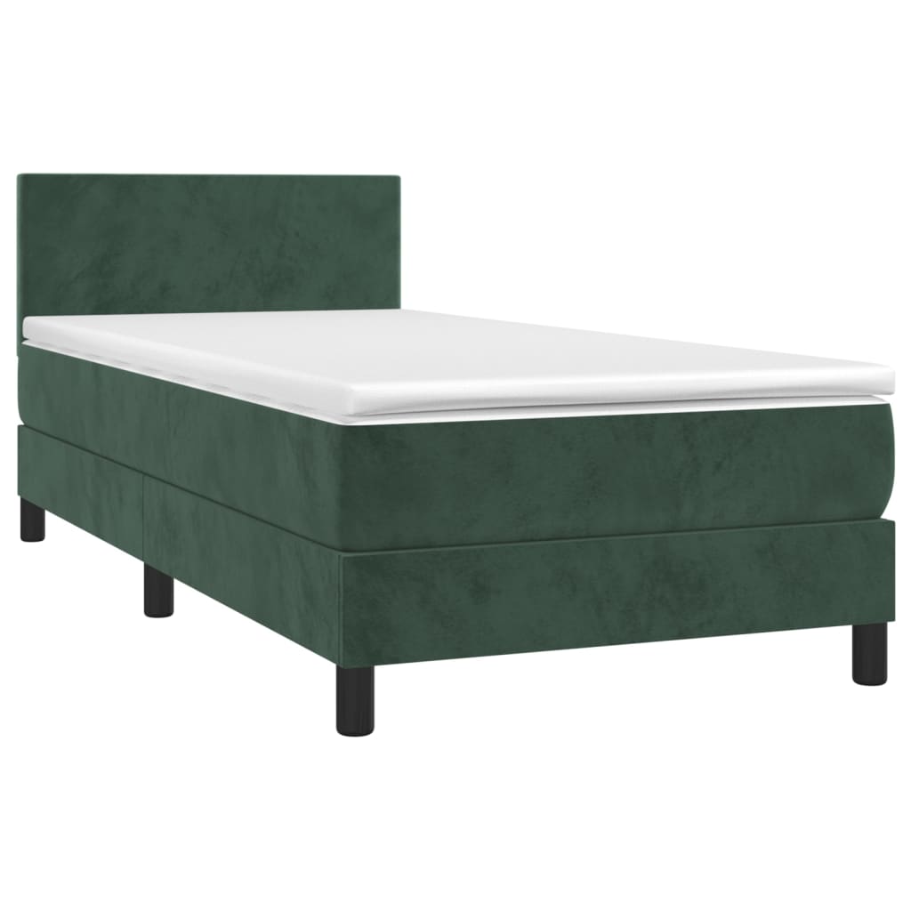 Κρεβάτι Boxspring με Στρώμα Σκούρο Πράσινο 90x190 εκ. Βελούδινο