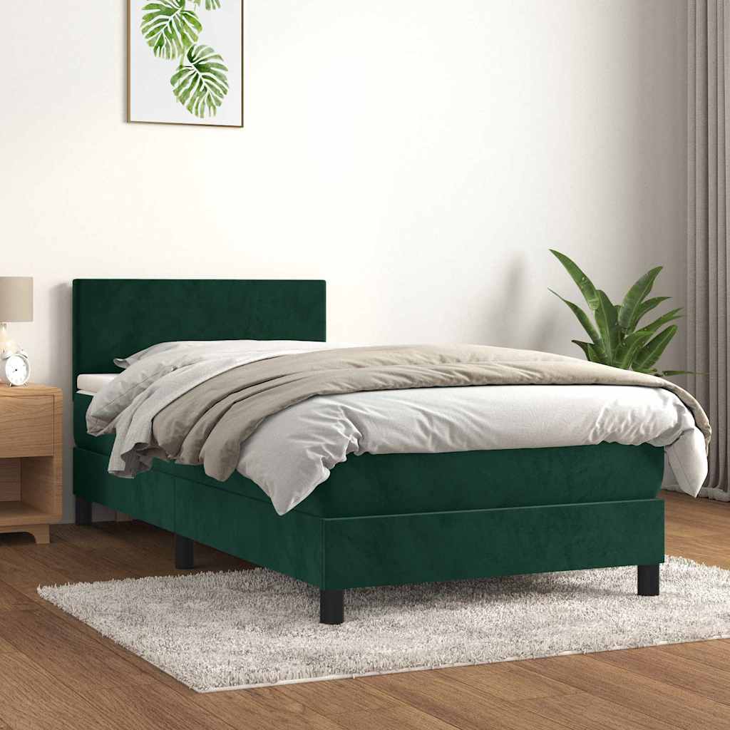Κρεβάτι Boxspring με Στρώμα Σκούρο Πράσινο 90x190 εκ. Βελούδινο