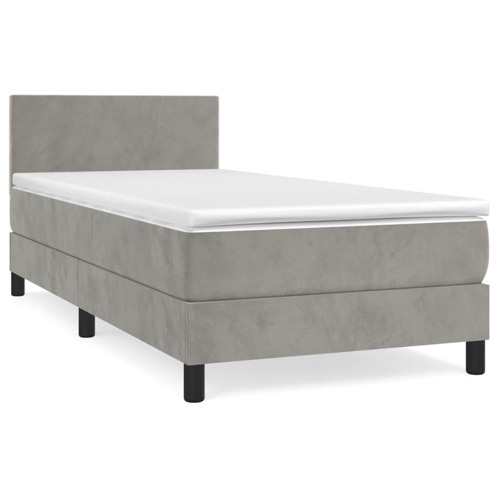 Κρεβάτι Boxspring με Στρώμα Ανοιχτό Γκρι 90x200 εκ. Βελούδινο - Pakobazaar