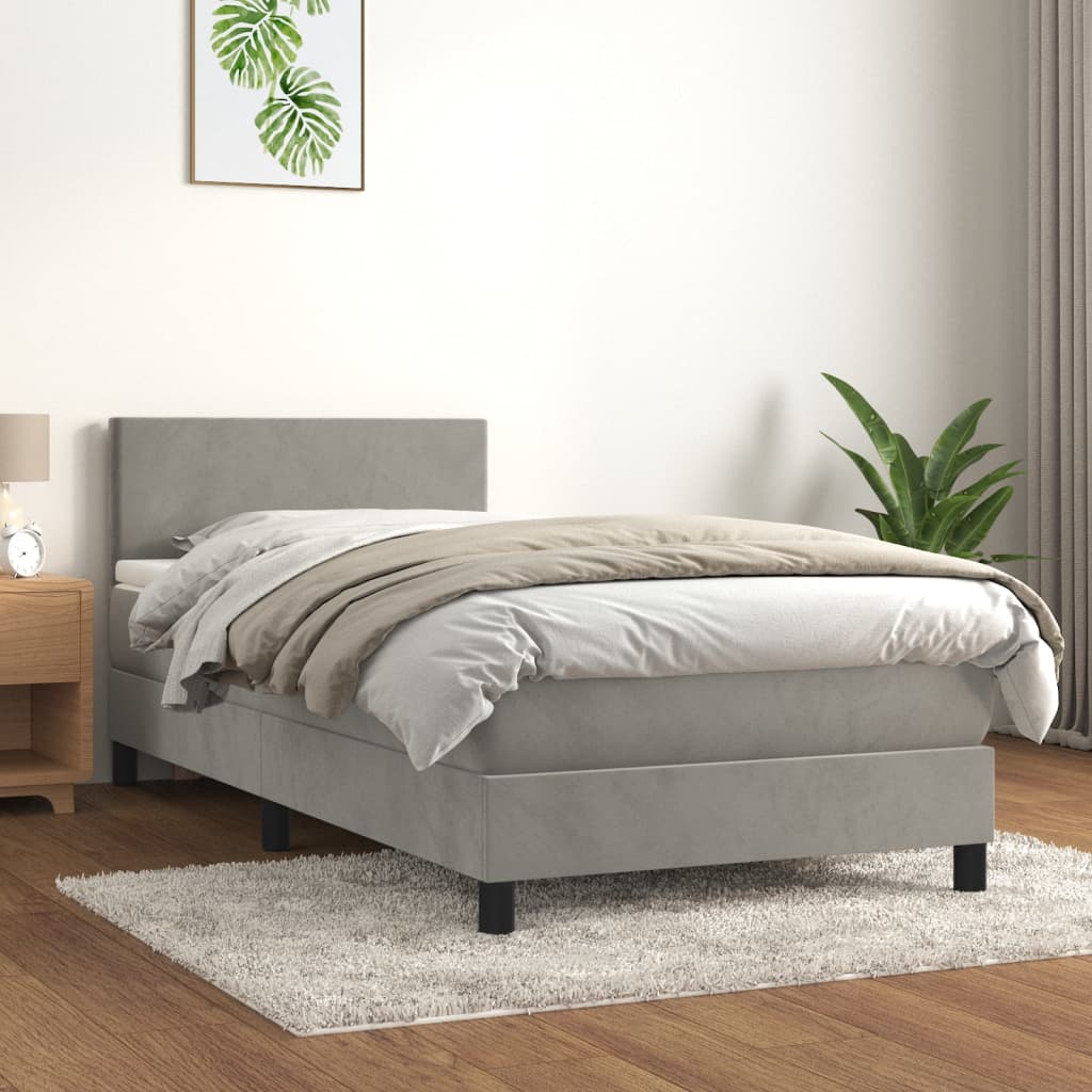 Κρεβάτι Boxspring με Στρώμα Ανοιχτό Γκρι 90x200 εκ. Βελούδινο - Pakobazaar