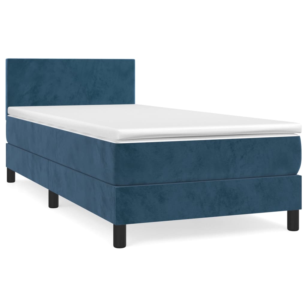 Κρεβάτι Boxspring με Στρώμα Σκούρο Μπλε 90x200 εκ. Βελούδινο