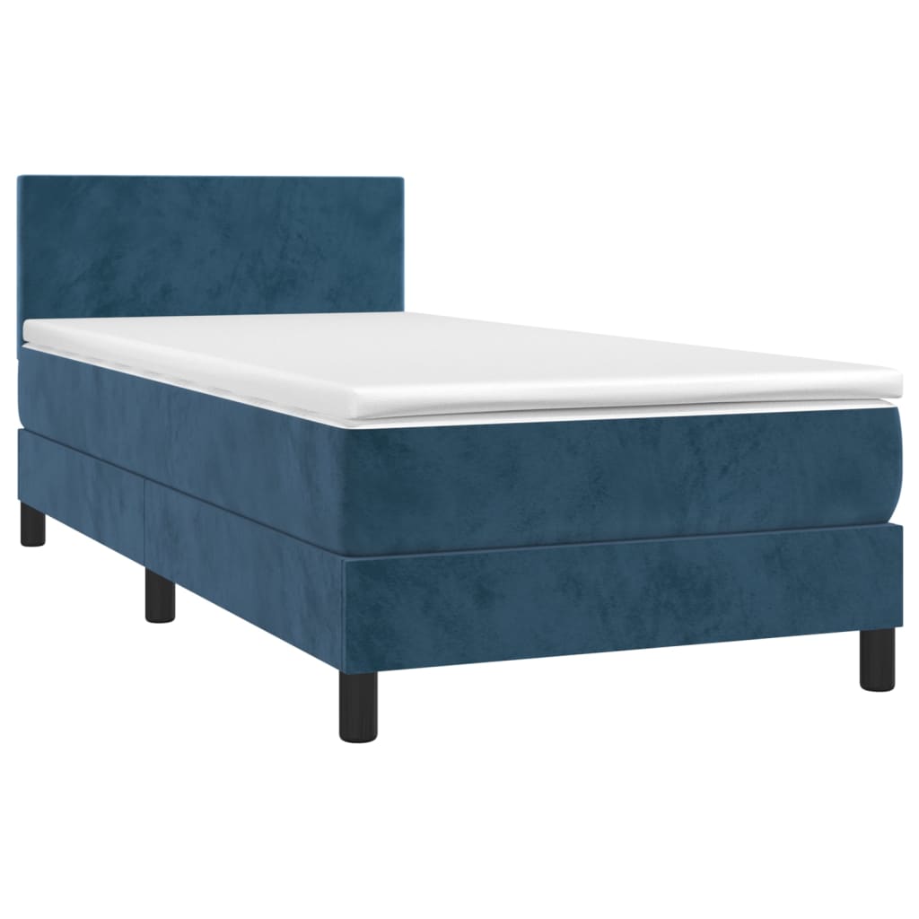 Κρεβάτι Boxspring με Στρώμα Σκούρο Μπλε 90x200 εκ. Βελούδινο