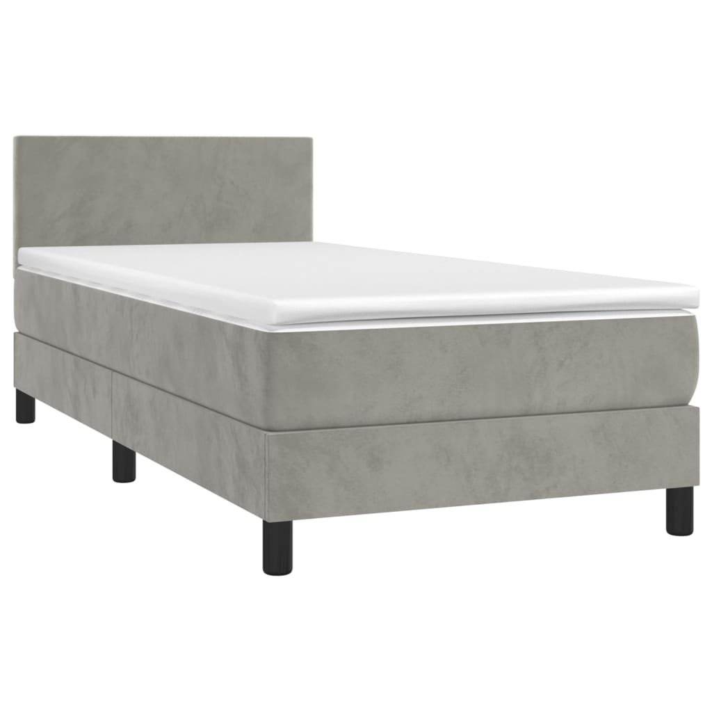 Κρεβάτι Boxspring με Στρώμα Ανοιχτό Γκρι 100x200 εκ. Βελούδινο - Pakobazaar