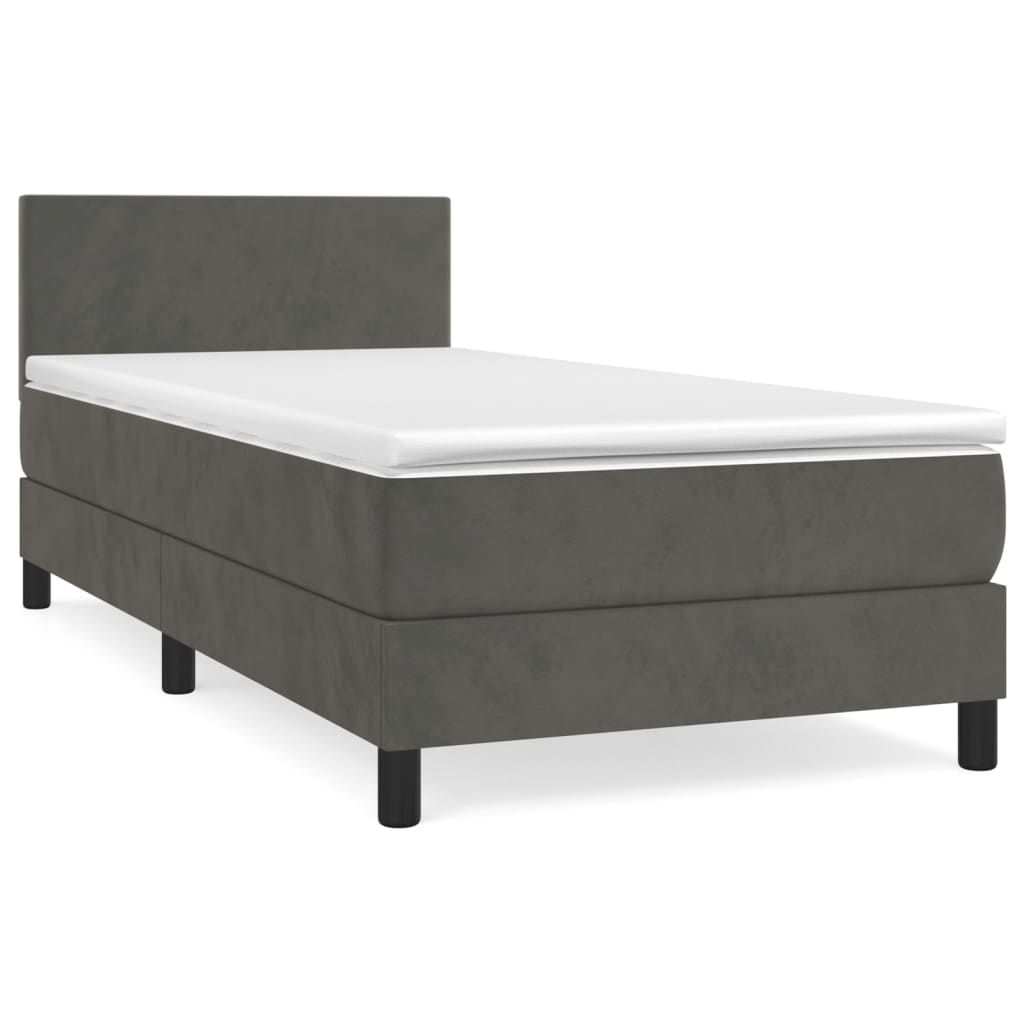 Κρεβάτι Boxspring με Στρώμα Σκούρο Γκρι 100x200 εκ. Βελούδινο