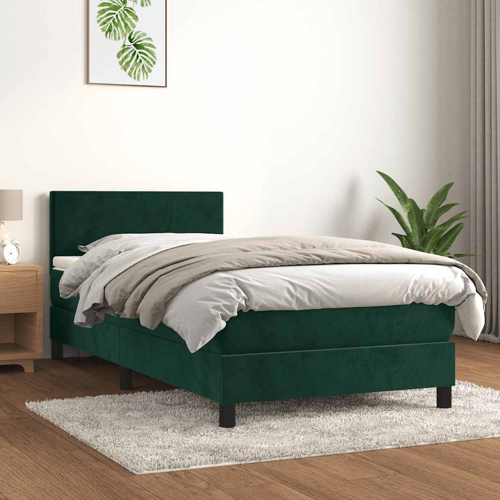 Κρεβάτι Boxspring με Στρώμα Σκούρο Πράσινο 100x200εκ. Βελούδινο