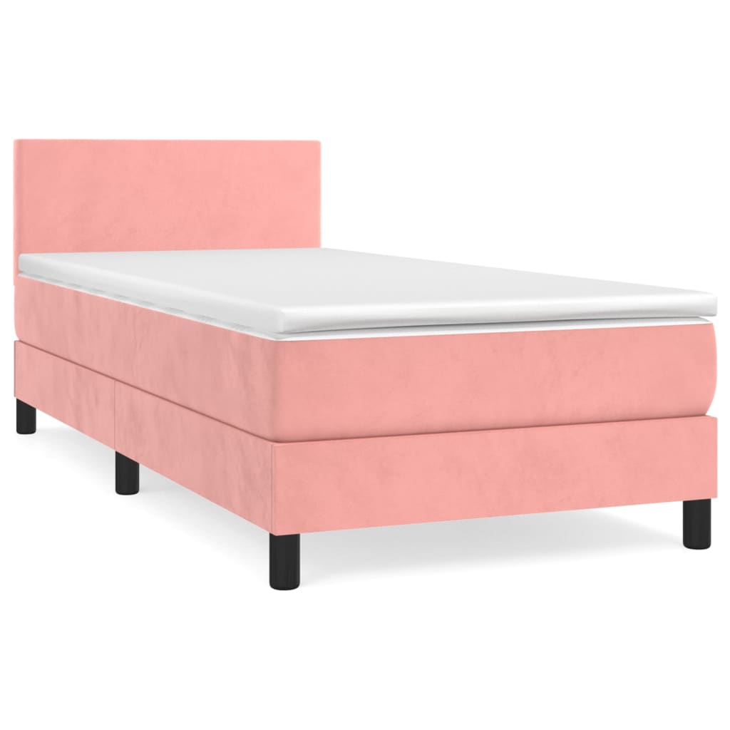 Κρεβάτι Boxspring με Στρώμα Ροζ 100x200 εκ. Βελούδινο