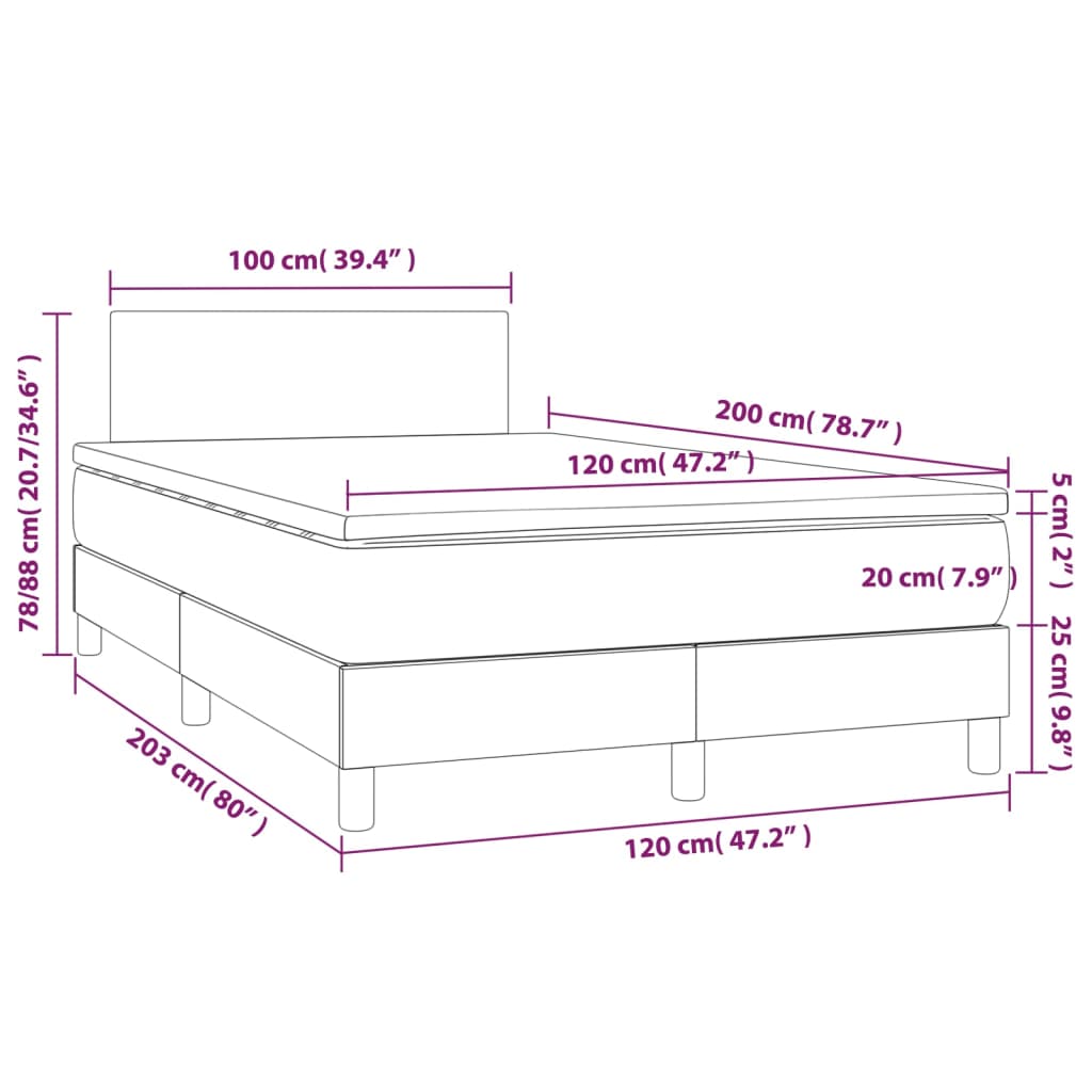 Κρεβάτι Boxspring με Στρώμα Μαύρο 120 x 200 εκ. Βελούδινο