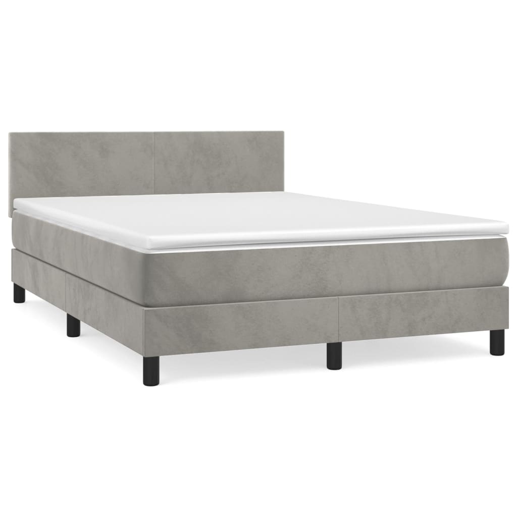 Κρεβάτι Boxspring με Στρώμα Ανοιχτό Γκρι 140x190 εκ. Βελούδινο