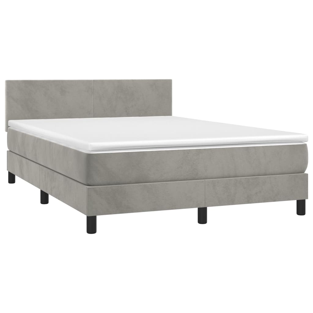 Κρεβάτι Boxspring με Στρώμα Ανοιχτό Γκρι 140x190 εκ. Βελούδινο