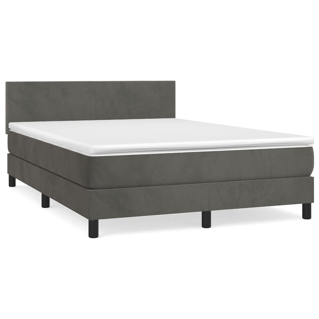 Κρεβάτι Boxspring με Στρώμα Σκούρο Γκρι 140x190 εκ. Βελούδινο - Pakobazaar