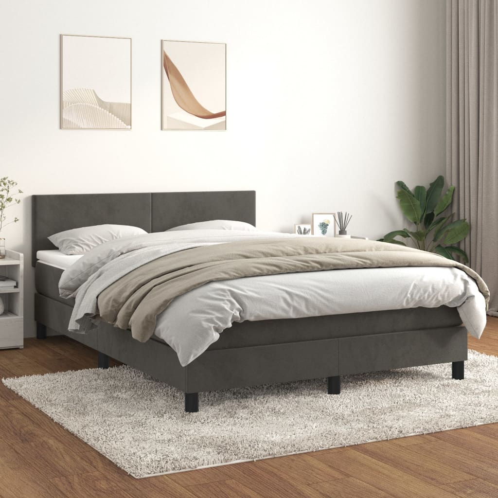 Κρεβάτι Boxspring με Στρώμα Σκούρο Γκρι 140x190 εκ. Βελούδινο - Pakobazaar