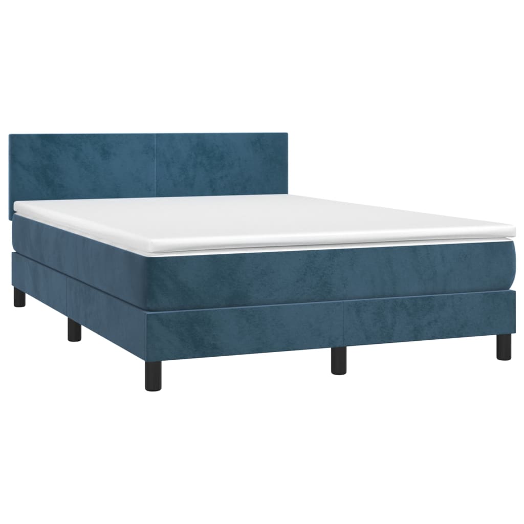 Κρεβάτι Boxspring με Στρώμα Σκούρο Μπλε 140x190 εκ. Βελούδινο - Pakobazaar