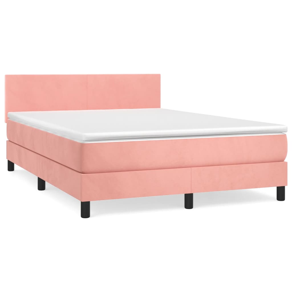 Κρεβάτι Boxspring με Στρώμα Ροζ 140x190 εκ. Βελούδινο