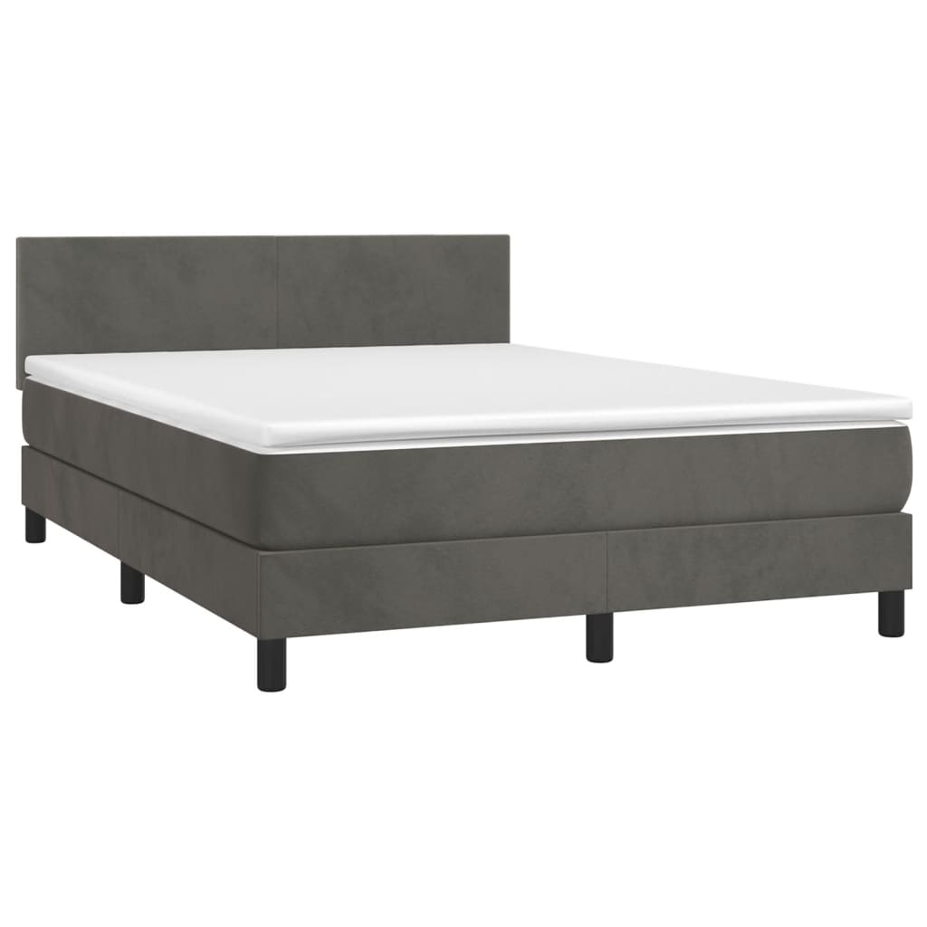 Κρεβάτι Boxspring με Στρώμα Σκούρο Γκρι 140x200 εκ. Βελούδινο - Pakobazaar